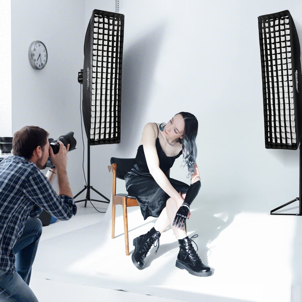 Godox 13 x 63 inch Strip Beehive Honeycomd Grid Softbox with Bowens Mount Speedring Compatible for Godox Studio Flash and Other Strobe Lighting&Carry Bag(2PCS) (35 x 160cm)