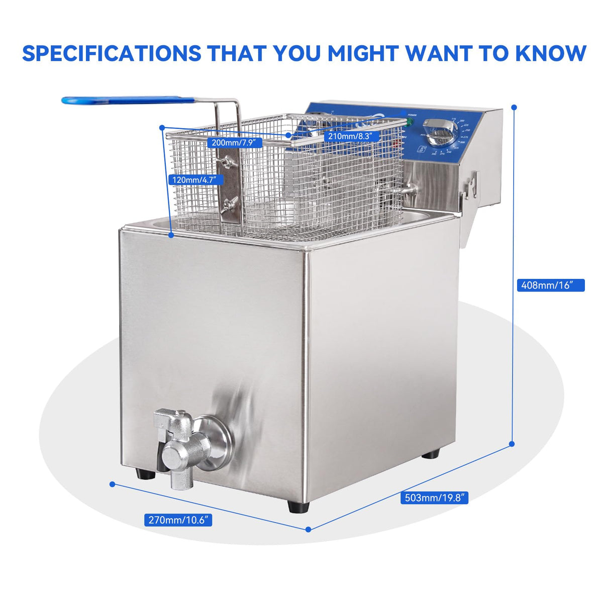TOPKITCH 8.5Qt Electric Fryer with Oil Drain,30 Minutes Timer,Stretch forming oil tank,Lid and Solid Wire Mesh Basket,Medium Duty Commercial Electric Countertop Deep Fryers-120V,1800W