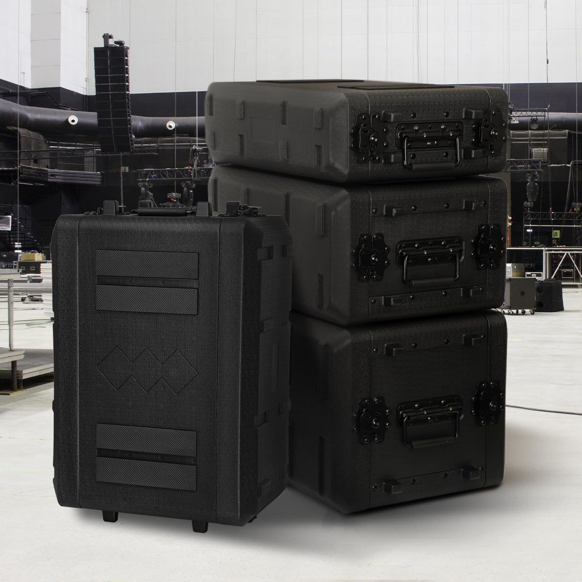 ECGOIOE 4U Rack Case Shallow 17" Depth, 19" Rackmount Flight Cases Easy Installation Portable Carry Watertight Dust Proof 2 Space Shockproof Mount Racks with Microphone Compartments Space Saving