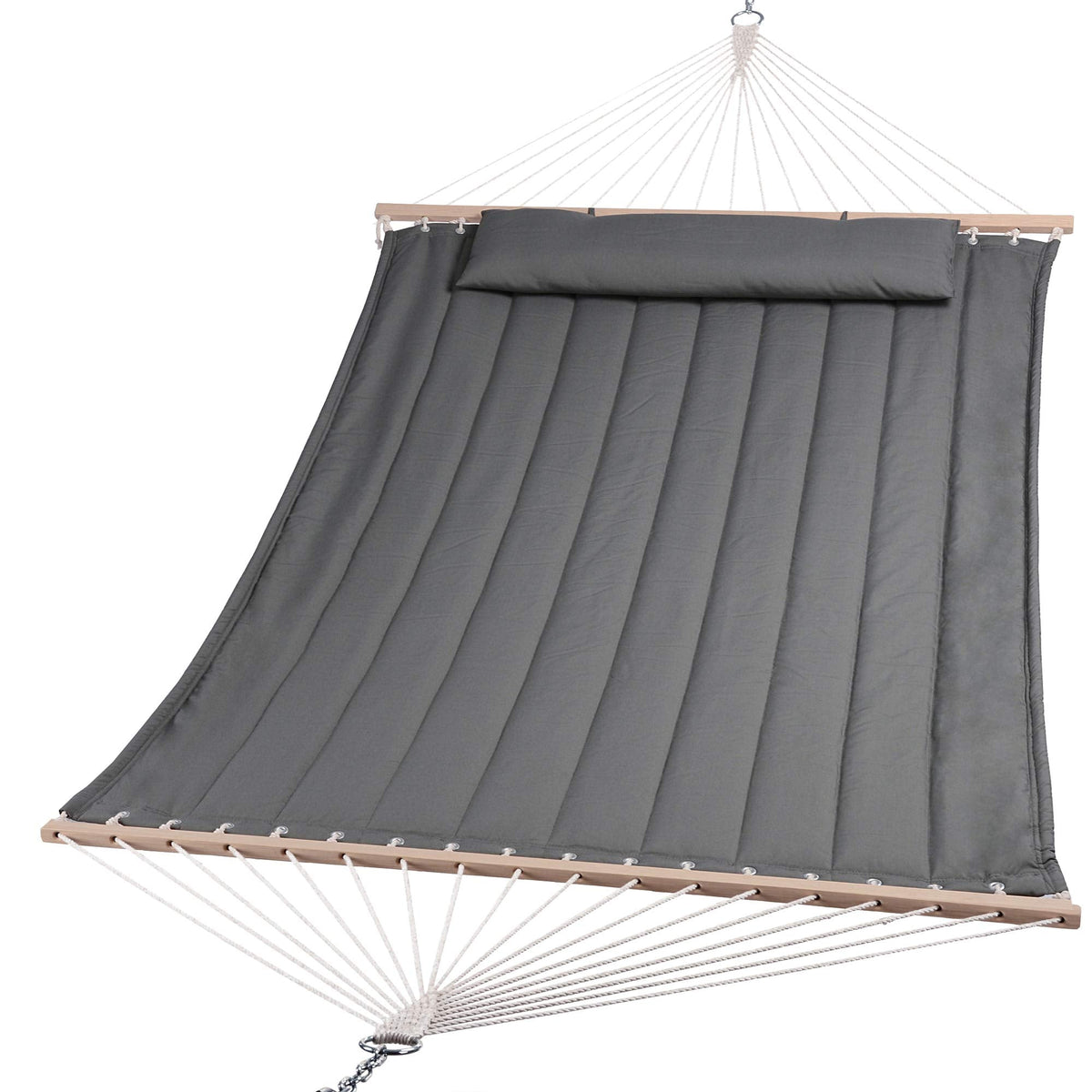 SUNCREAT Heavy Duty Hanging Tree Hammock, 475 lbs Capacity, Two Person Hammock with Large Soft Pillow, Tree Hooks, Gray
