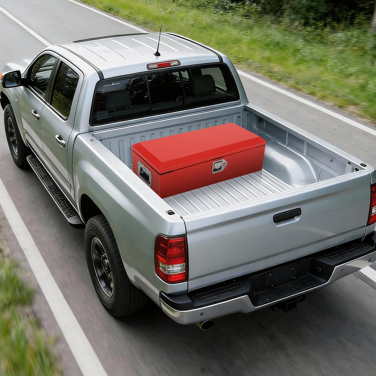 GOCAPTAIN Heavy Duty Steel Metal Tool Box 48" for Truck Bed, Locking Plate Crossbed Storage Chest with Gas-Strut Assisted Lid, Weather-Resistant Truck Bed Tool Box for Pickup, Trailer, RV