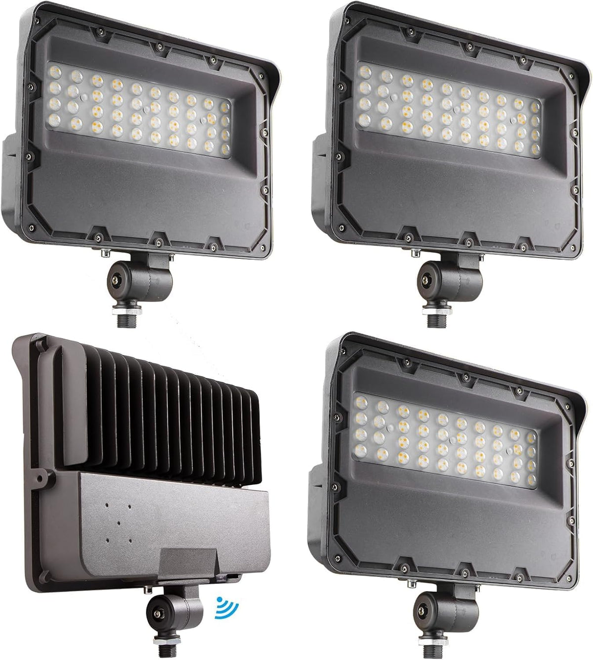 Lightdot 4Pack 200W LED Flood Light Outdoor with Knuckle, 100-277V【Driver Equipped, 5 Years】 IP65 Waterproof 28000LM, 5000K Daylight [Eqv. to 800HPS/WH] Dusk to Dawn Photocell Sensor-Brown