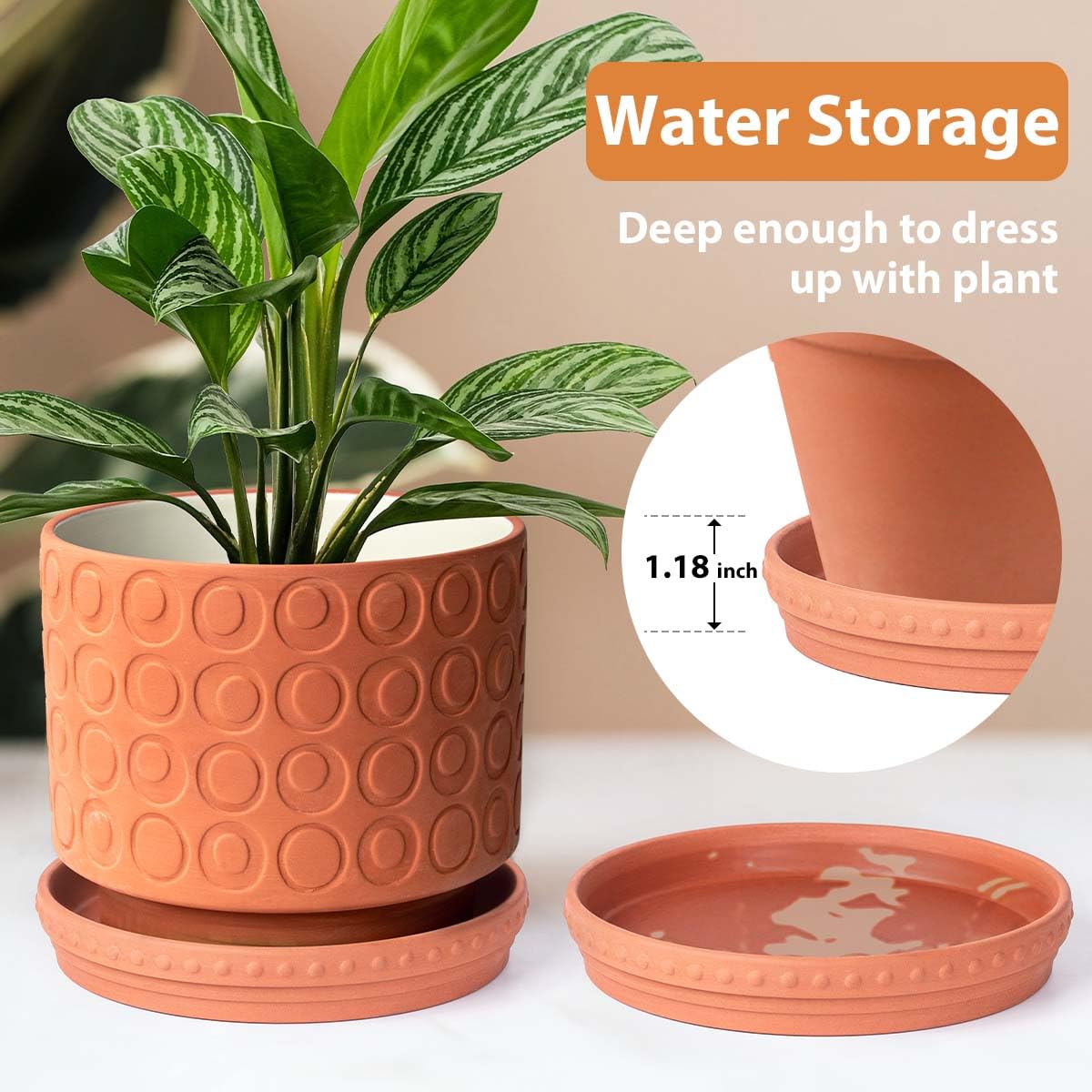 YBX 8-inch Plant Saucer Premium Terracotta Saucer Round Ceramic Plant Trays, Pack of 2 (Nature/Terracotta)