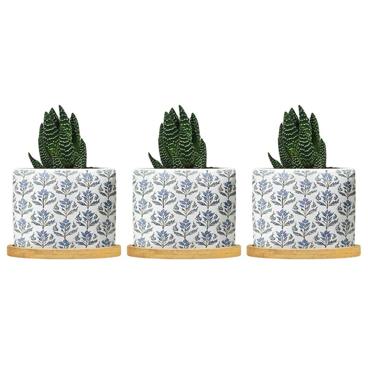 BRUYU5SE Mughal Flower Ceramic Planters Blue Floral Snake Plant Live Indoor with Pot with Drainage Holes and Saucers Pot for Indoor Outdoor Garden