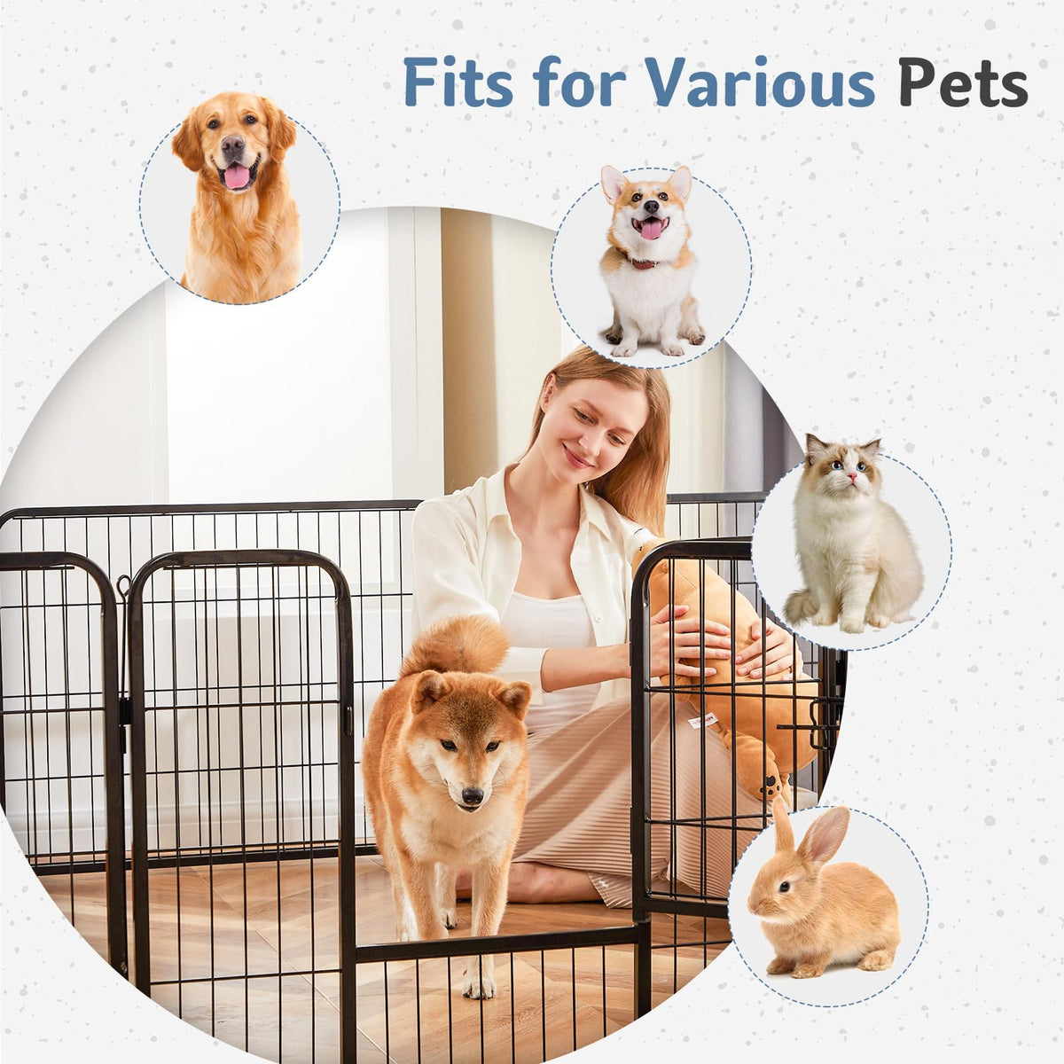 DUMOS Dog Playpen Indoor, Metal 32 Inch 16 Panels Foldable Pet Fence with Door, Outdoor Small Medium Large Dog Puppy Portable Exercise Play Pen for RV Camping, Trips, Play Yard