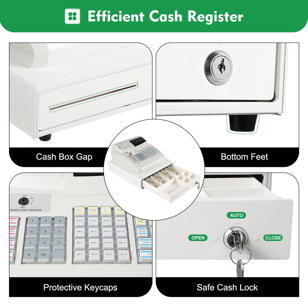 GUEYYSAN ECR100 Electronic Cash Register, 47 Keys Cash Register with High-Speed Thermal Print Head 9-Character LED Register White for Supermarket Shopping Mall Restaurant