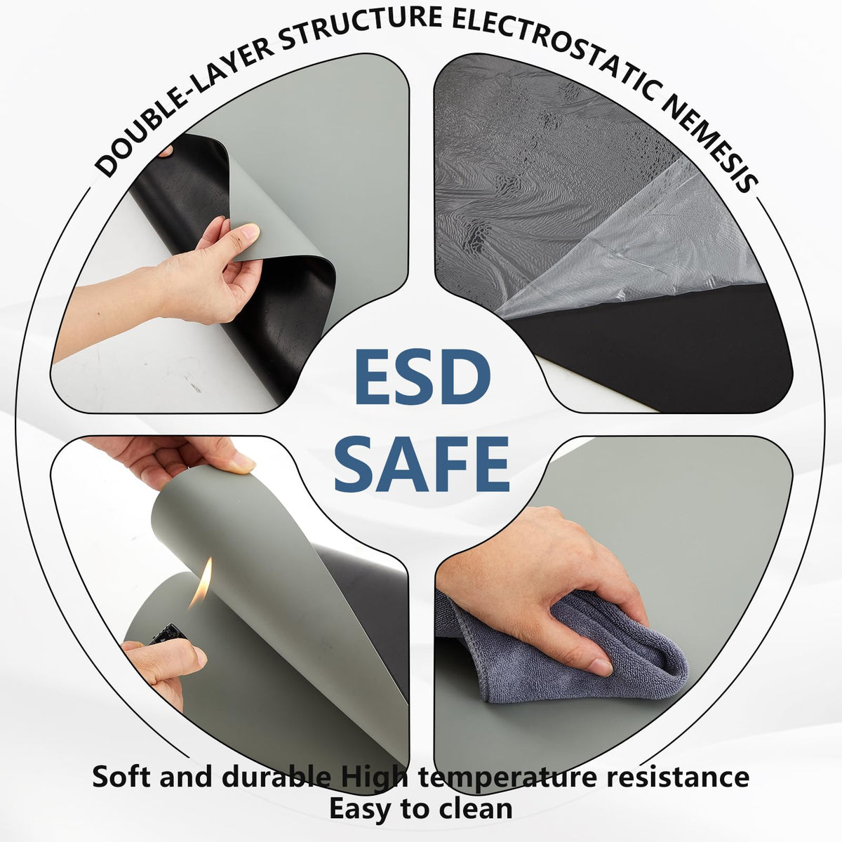 Pangda ESD Mat Roll 2 ft x 10 ft High Temperature Rubber ESD Soldering Roll Anti-Static Soldering Heat Resistant Workbench Mat for Electronics Repair PC Building, Gray