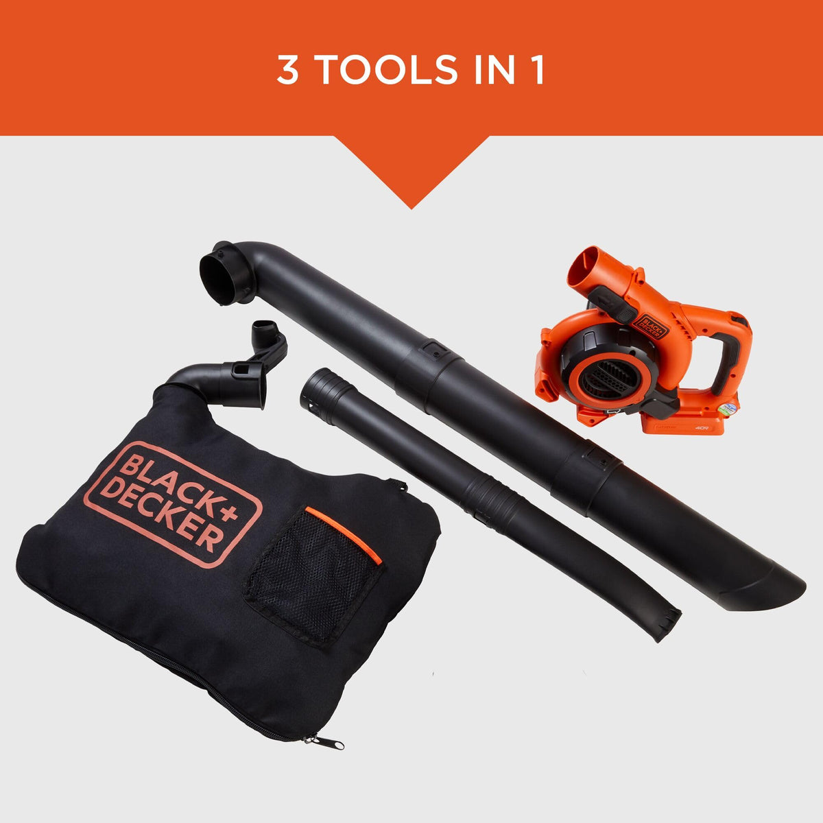 BLACK+DECKER Leaf Blower Cordless Leaf Vacuum and Mulcher Combo Kit, Battery and Charger Included, 40V 120 mph Air Speed, 6-Speed Dial, Built-in Scraper with Collection Bag (LSWV36)