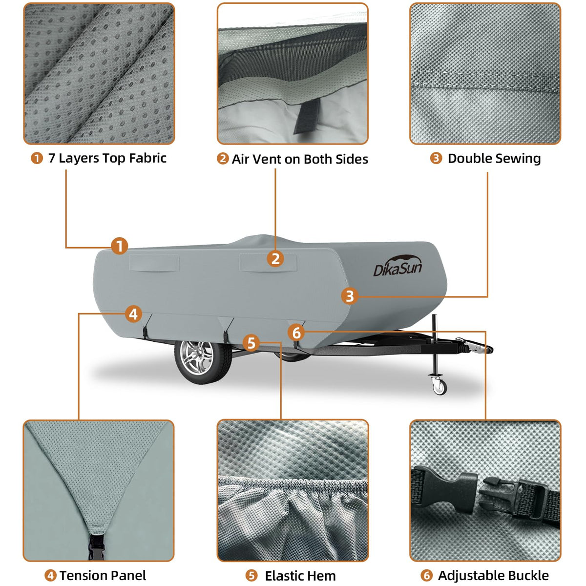 DikaSun Pop Up Camper Cover 10'-12', 7 Layers Waterproof Pop-up Tent Trailer Cover Anti-UV Folding Camper RV Cover for Motor Home