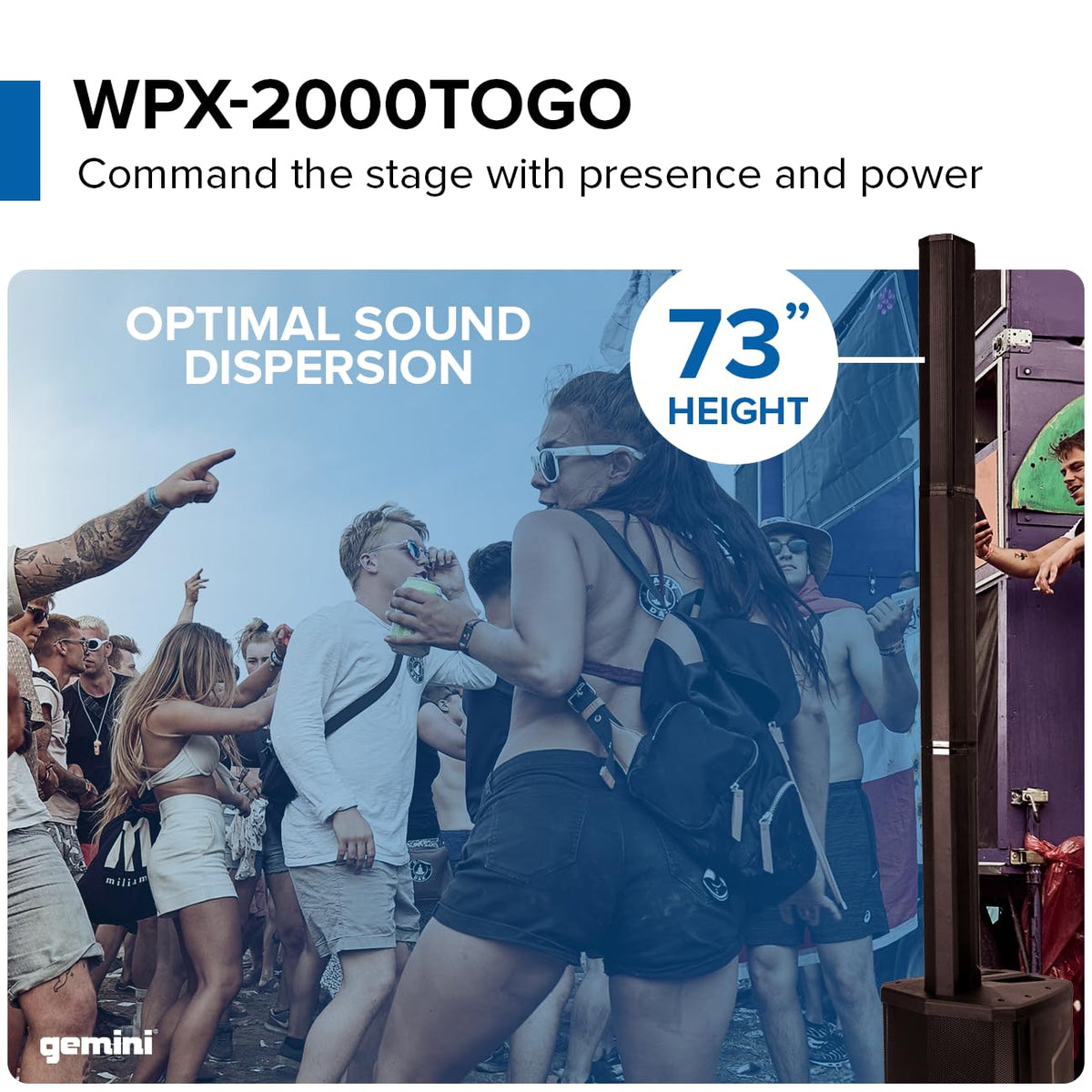 Gemini Battery Powered PA System - Wireless Line Array Speakers with Subwoofer, 185W Column Array, Built-in Mixer, 8 Hour Battery, DJ Karaoke Outdoor Events (WPX-2000TOGO)