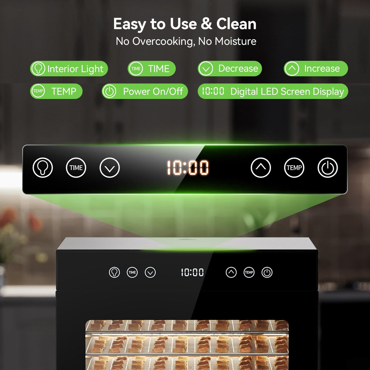 650W Food Dehydrator, 8-Tray Stainless Steel Dehydrator Machine with Adjustable Timer & Temperature, Overheat Protection, Fruit Dehydrator for Jerky, Herbs, Dog Treats, Interior Light