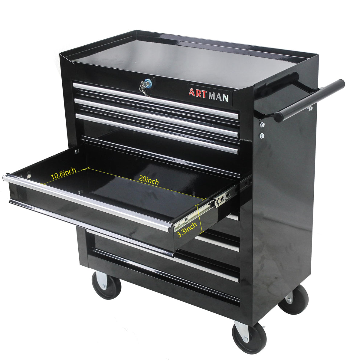 LKJYBG 7-Drawer Rolling Tool Cart Cabinet with Keyed Locking System High Capacity Tool Storage Cabinet Organizer with Wheels Black