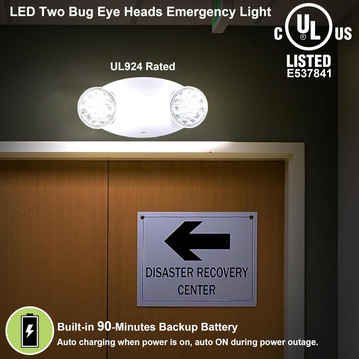 LIT-PaTH LED Emergency Lighting Fixtures with 2 LED Bug Eye Heads and Back Up Batteries- US Standard Exit Light, UL 924 and CEC Qualified, 120/277 Voltage, White, 6-Pack