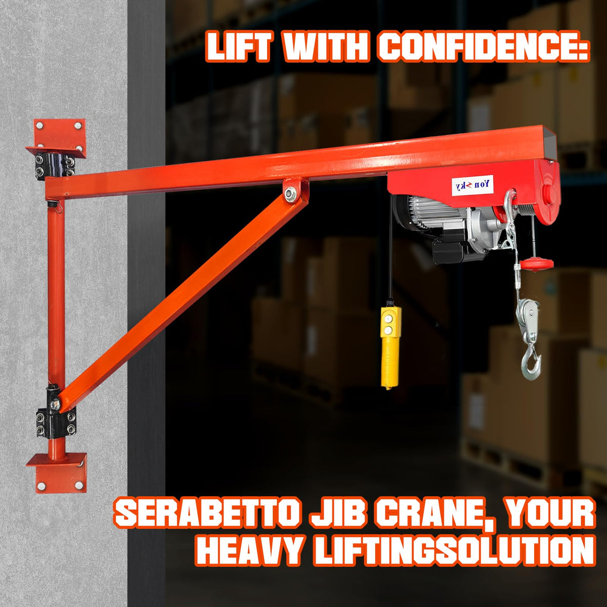 Wall Mount Jib Crane Hoist Bracket, 660lb Load Capacity Heavy Duty Electric Hoist Support Bracket, 180-Degree Rotatable Electric Scaffolding Lift, Ideal Jib Crane Bracket for Efficient Lifting