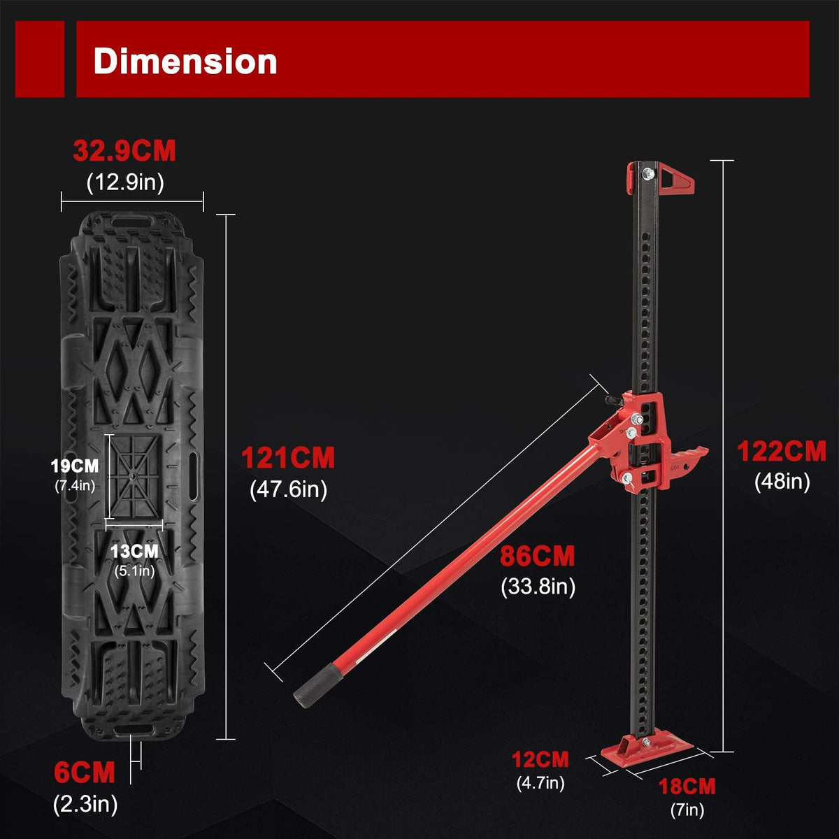 BUNKER INDUST Offroad High Lift Jack with Pair Traction Board Mate + 1"×30ft Kinetic Recovery Rope with 2 Soft Shackles Kit