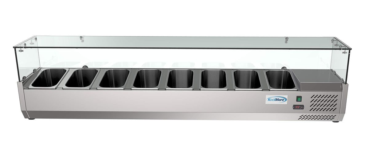 KoolMore SDC-8P-SG Condiment Prep Rail Station with Sneeze Guard, 71 Inch, Silver