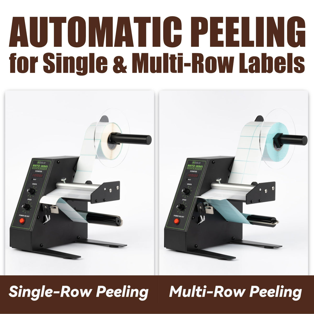 U.S. Solid Automatic Label Dispenser | Multi-Row Auto Counting 0-999999 | Label Width 0.16-5.51 in, Length 0.12-5.91 in | Adjustable Speed