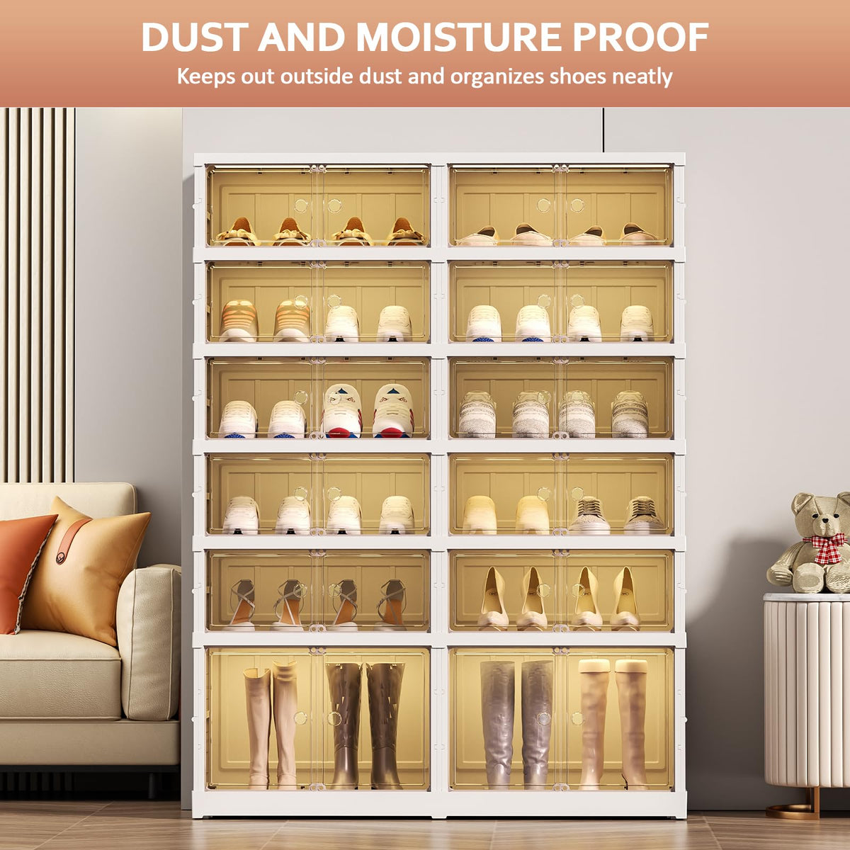 SYNCVIBE Shoe Rack Organizer for Closet Entryway Foldable Sneaker Storage Shoe, Collapsible Shoe Cabinet, Stackable Shoe Storage Cabinet with Lids for Living Room (6 Tiers 24 Pairs)