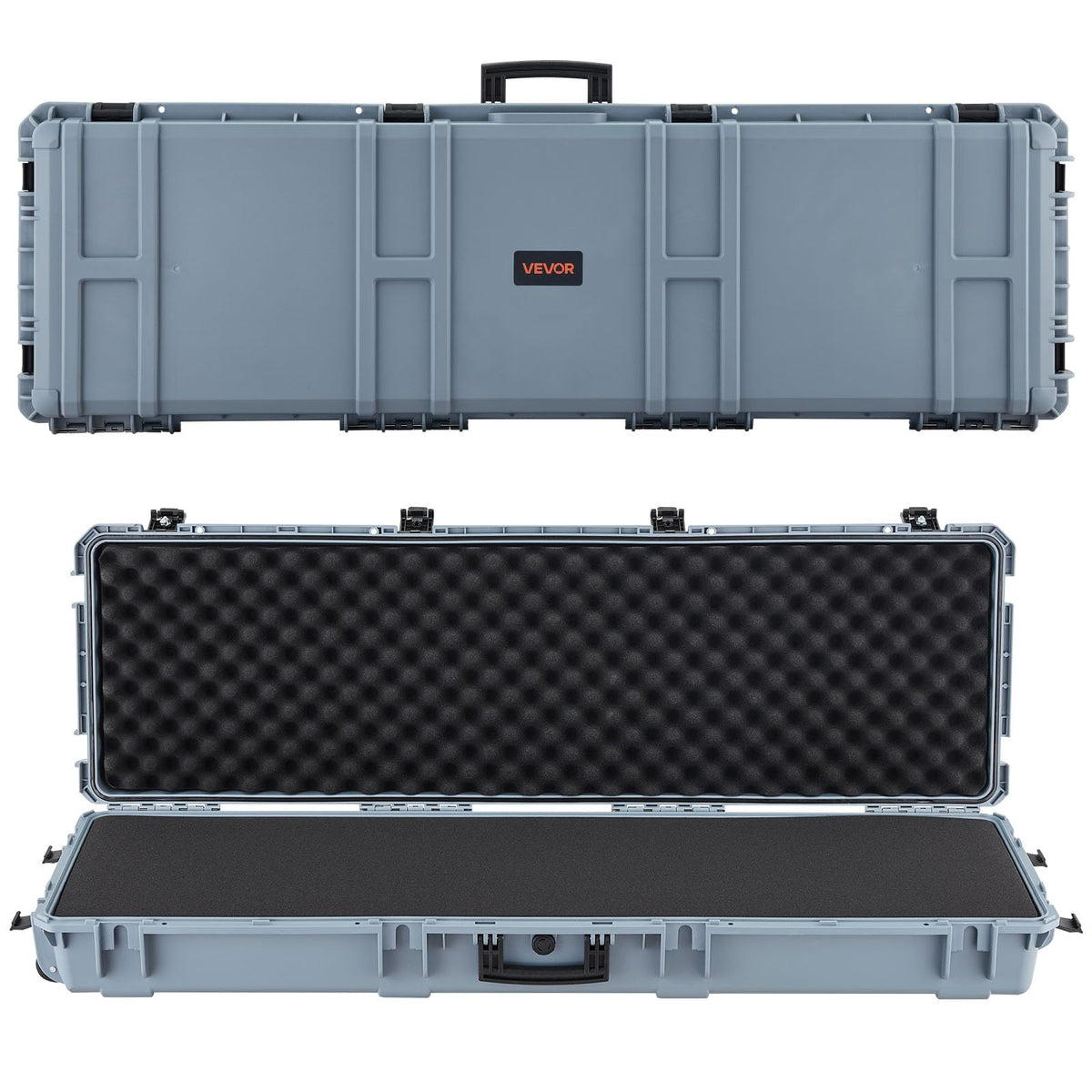 VEVOR Rifle Case, Hard Rifle Case with 4 Layers Fully-protective Foams, 52 inch Lockable Long Storage Case with Wheels, IP67 Waterproof & Dustproof, Grey