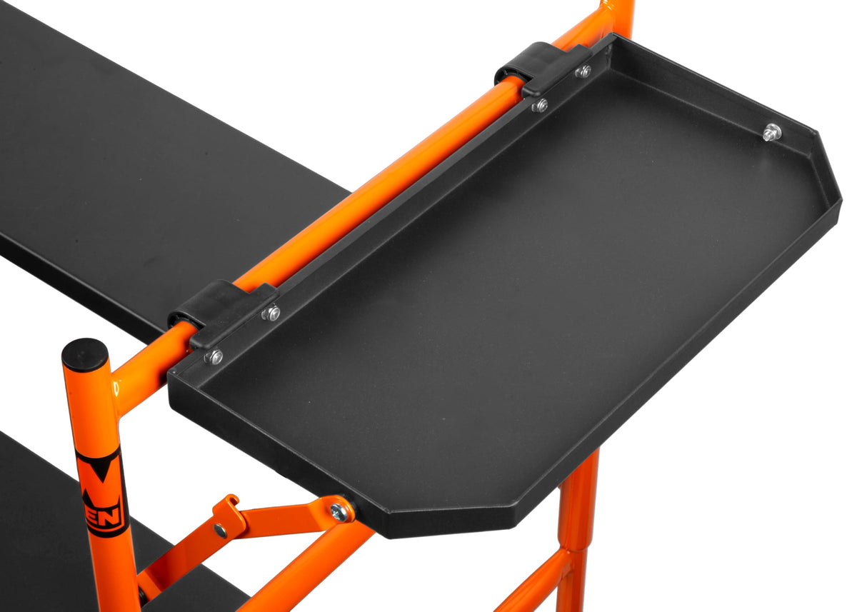WEN 4-Foot Portable Rolling Scaffolding, 500-Pound-Capacity with Foldable Design, Safety Rail and Tool Shelf (31107)