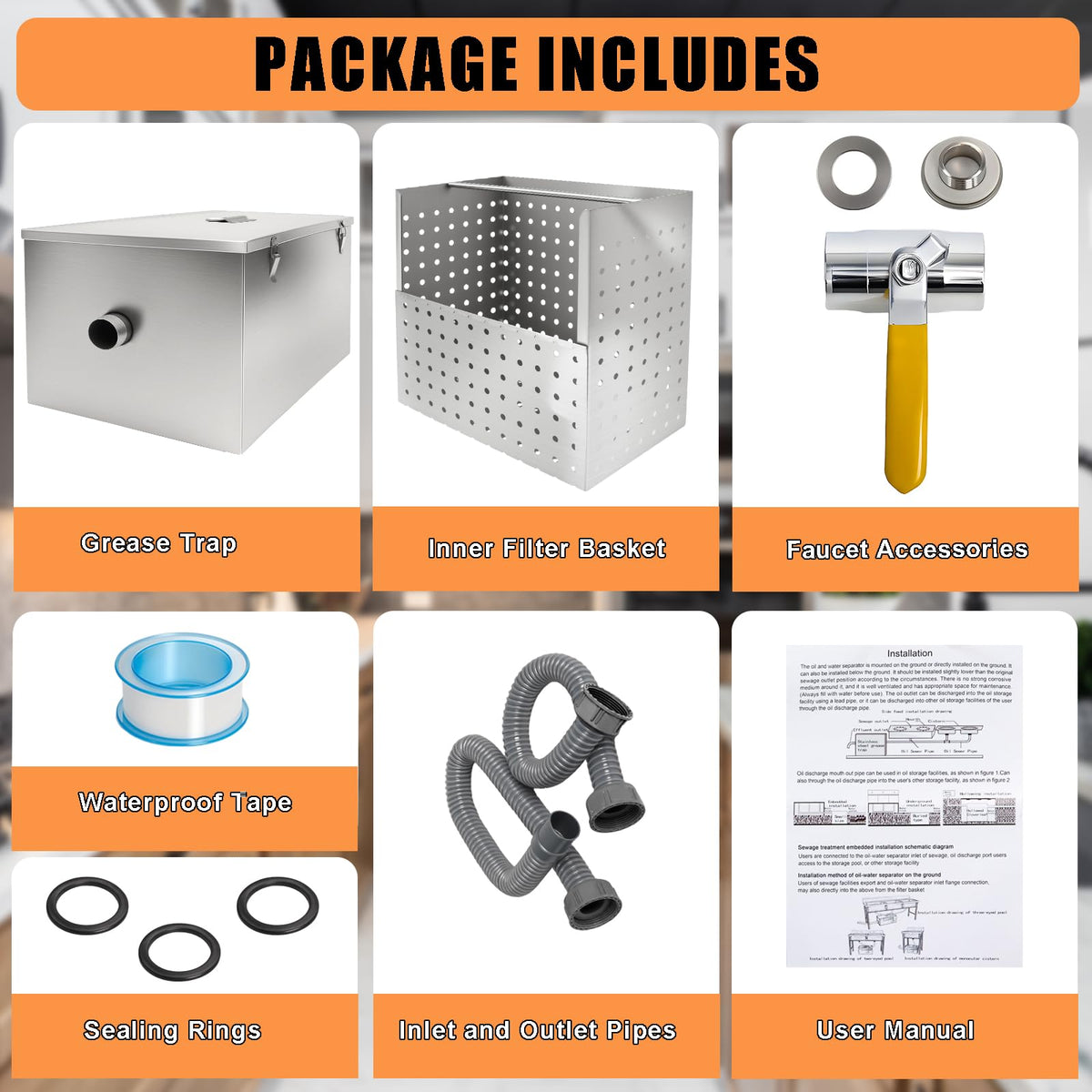 25lbs Commercial Grease Trap for Home Restaurants Under Sink, Stainless Steel Interceptor