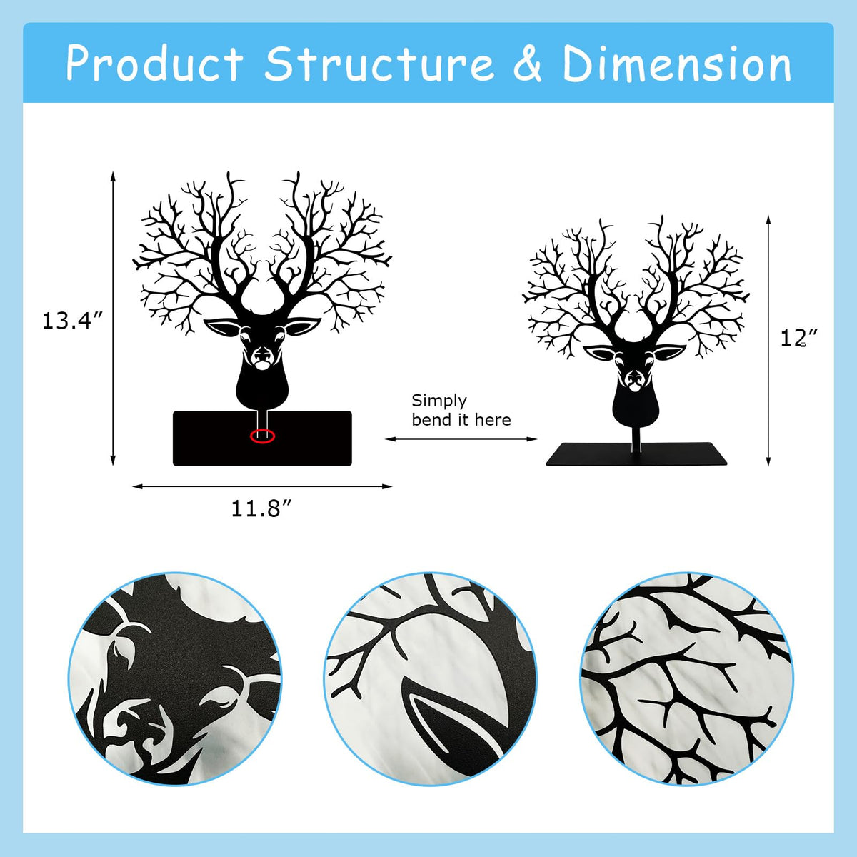 DASIMAT Metal Deer with Tree Antlers Table Top Decor, Tabletop Deer Christmas Decor, Wildlife Decorations, Rustic Woodland Accent, Nature Artwork, Living Room Bookshelf Decor