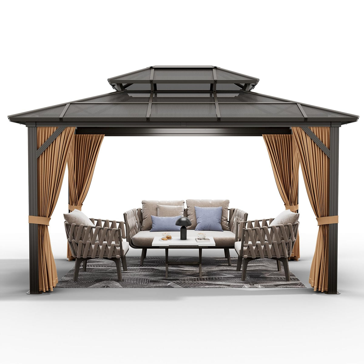 GAOMON 10'x13' Hardtop Gazebo, Outdoor Polycarbonate Double Roof Canopy, Aluminum Frame Permanent Pavilion with Curtains and Netting, Sunshade for Garden, Patio, Lawns (10x13ft)