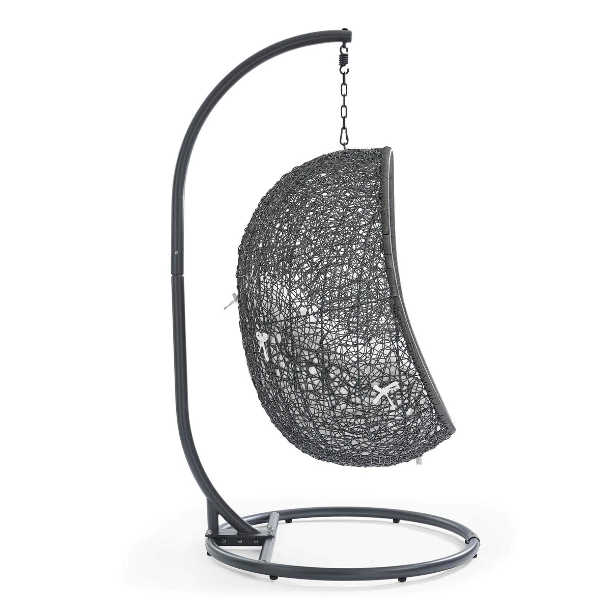 Modway Hide Wicker Rattan Outdoor Patio Porch Lounge Egg Swing Chair Set with Stand in Gray White