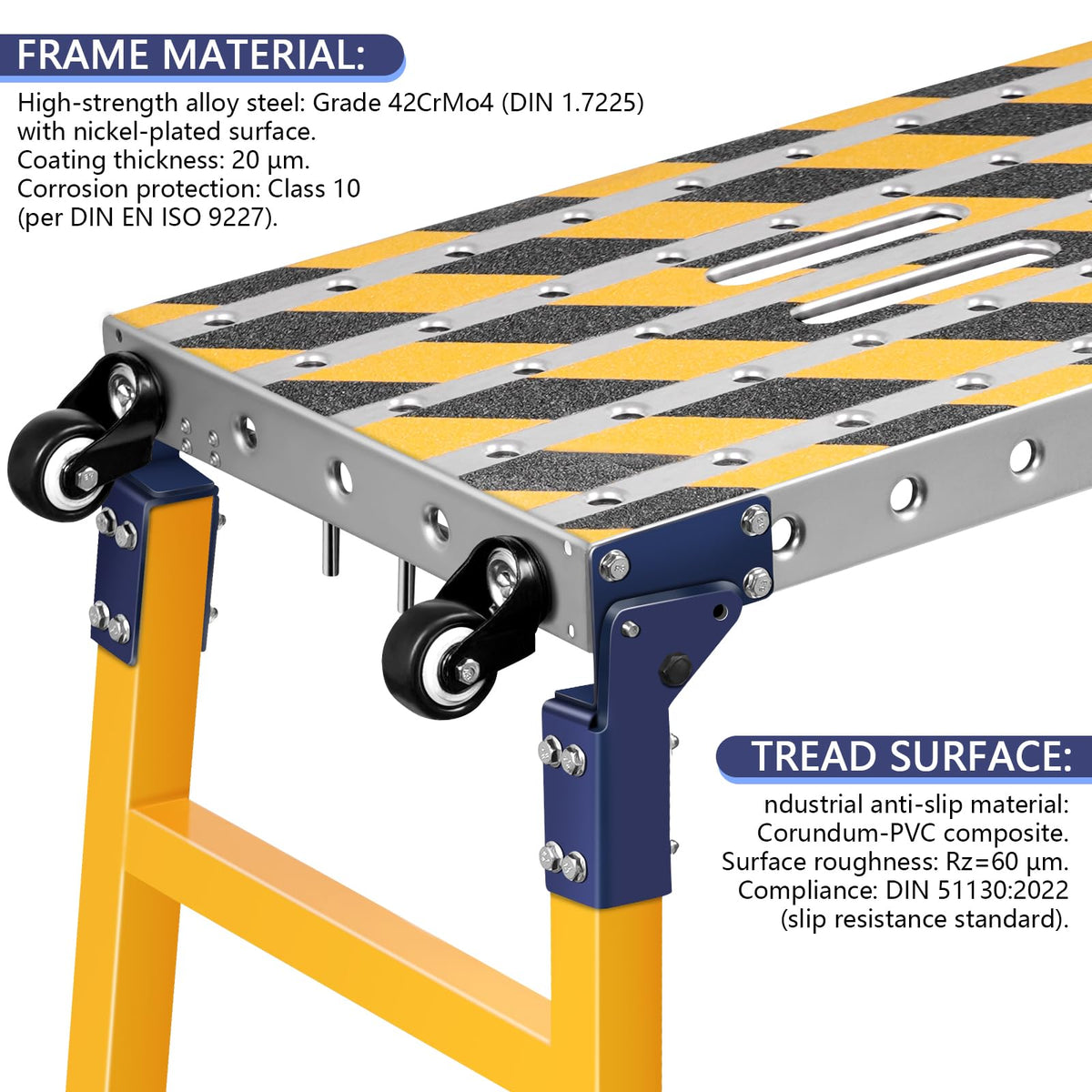 Versatile Portable Steel Work Bench with 4 Wheels, 55'' × 14.2'' Foldable Welding Table with Height Adjustment, Heavy Duty Steel Construction Galvanized Tabletop Workbench with 1102 LBS