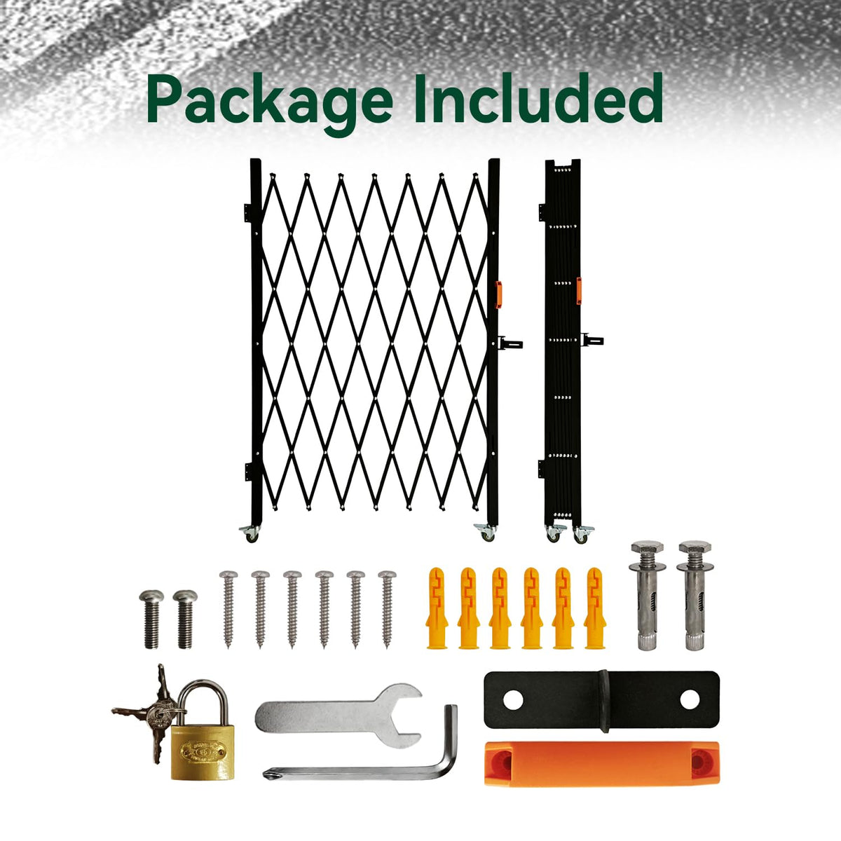 LTSEAME Folding Security Gate with Lockable Scissor Design and 360° Swivel Casters Outdoor Barricade for Entry Security, Garage, Warehouse, and Pool Areas (75“Wx75 H)
