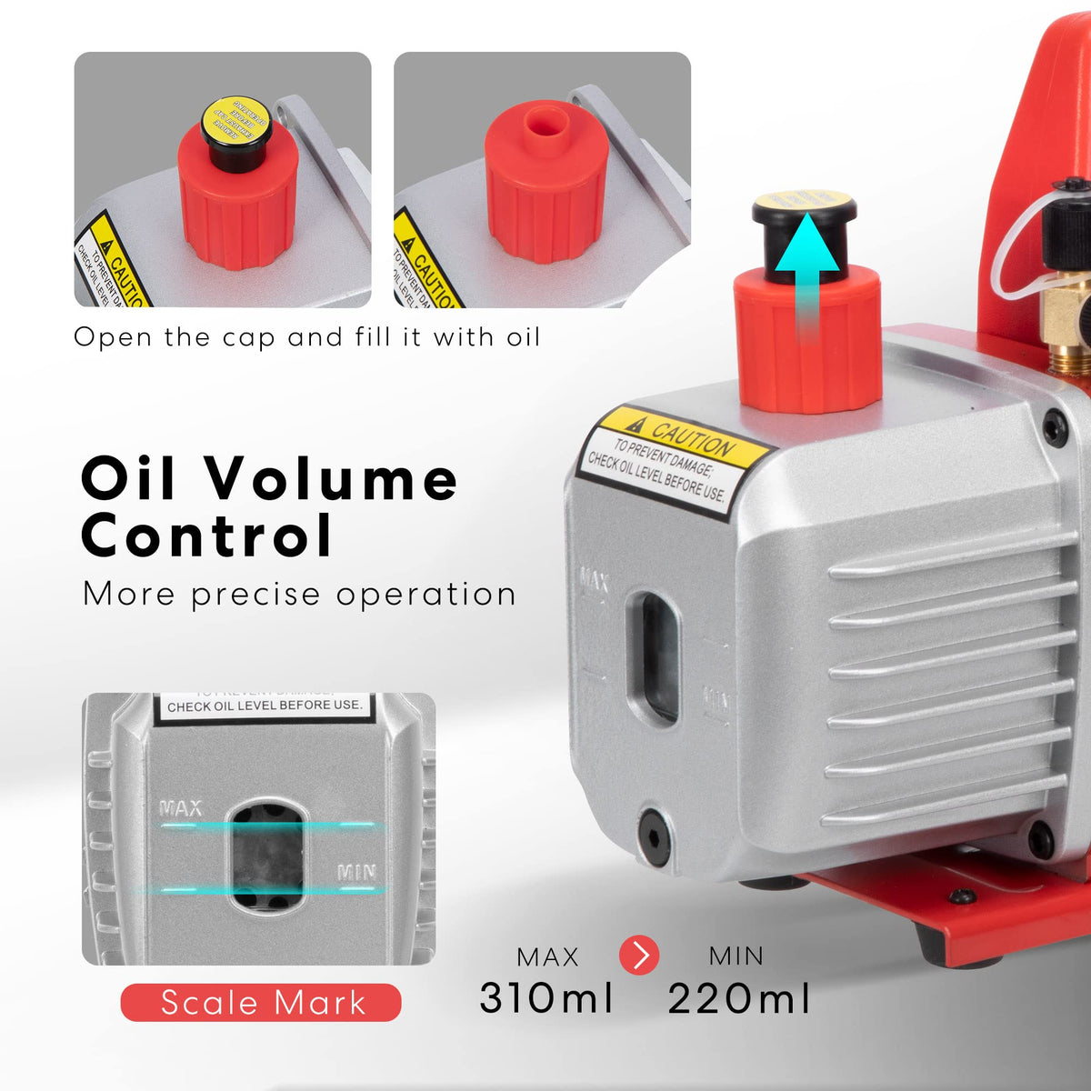 VIVOHOME 110V 1/3 HP 4CFM Single Stage Rotary Vane Air Vacuum Pump and AC Manifold Gauge Set Kit with Leak Detector for R134a R12 R22 R502 R410a HVAC Air Conditioning Refrigeration Recharging, Red