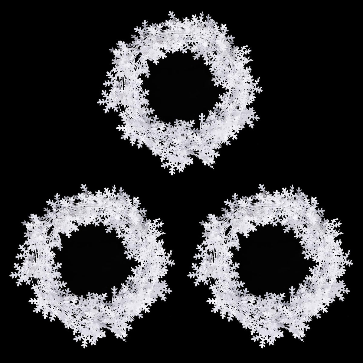 CCINEE 75 Feet Snowflake Wire Garland for Christmas Decoration, White Wired Tinsel Garlands for Xmas Tree Wreath Craft Birthday Winter Wonderland Party Ornaments 3 Roll