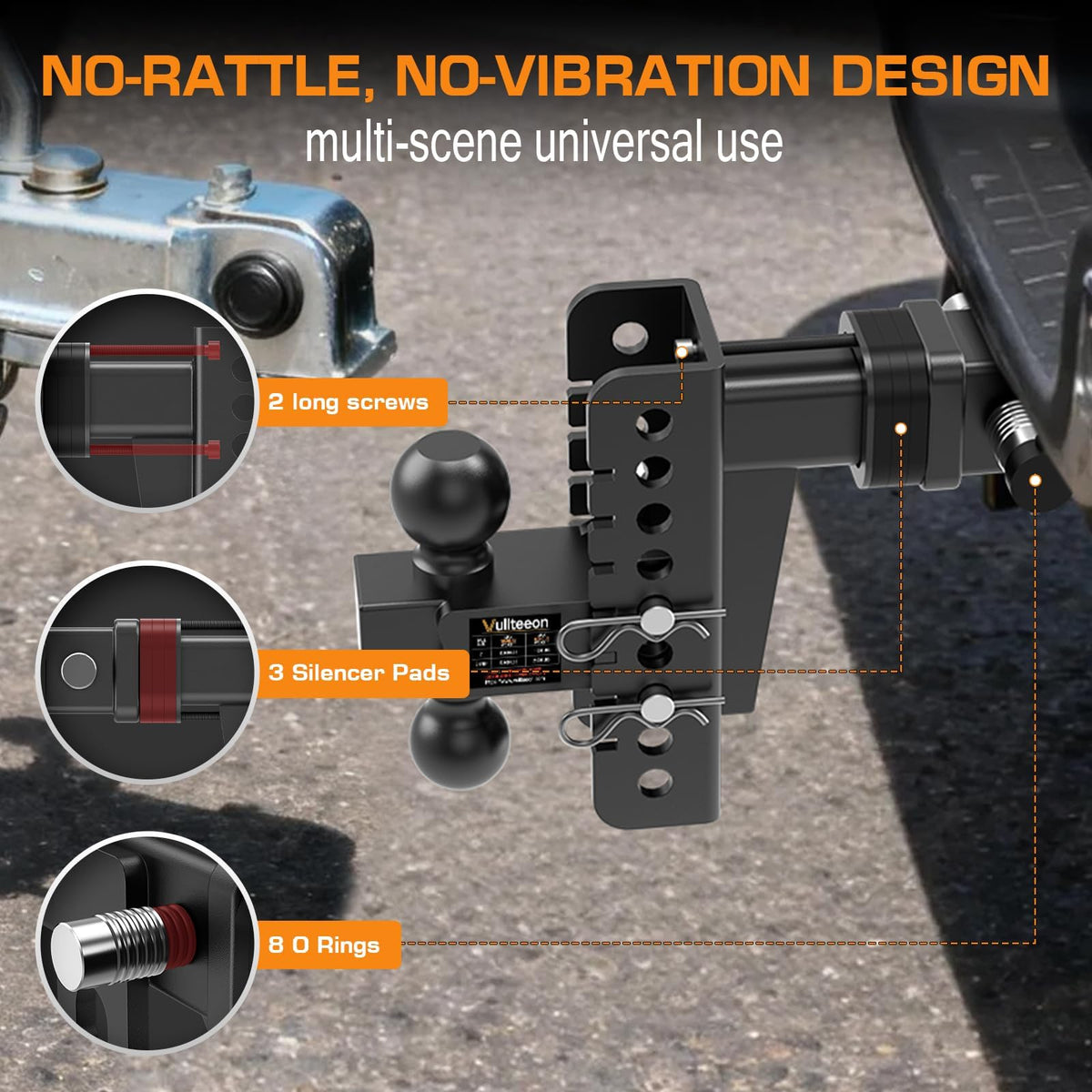 2026 Vullteeon Adjustable Trailer Hitch, Heavy Duty Drop Hitch for 2.5 Inch Receiver, 6 Inch Tow Hitch, 2" & 2-5/16" Ball Hitches for Trucks, 22,000 LBS GTW, Trailer Hitches with Slot-fit Design