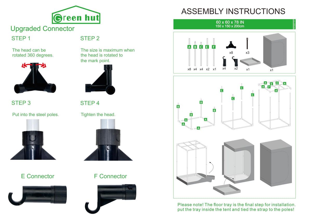 Green Hut 60"x60"x78" 600D Mylar Hydroponic Growing Tents for Plants Inside Reflective Grow Tent Growing Room Hydroponic System 5x5 Grow Tent