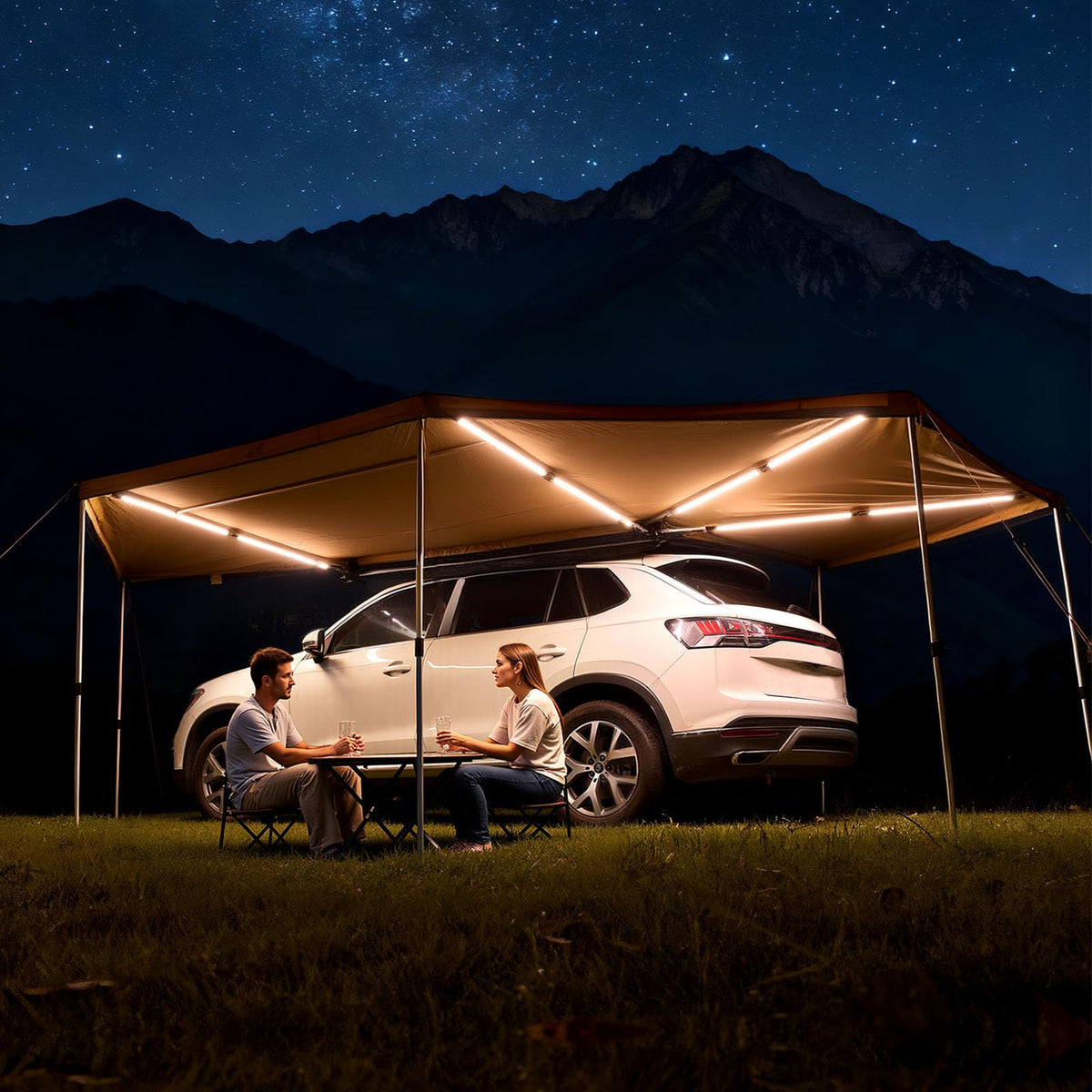 VEVOR 270 Degree Awning with Bulit-in LED Light 3 Colors, 133 sq.ft Driver Side Vehicle Awning, UV50+ Waterproof Car Side Awnings, All-Weather Overland Awnings Car Shelter for SUV Truck Camping