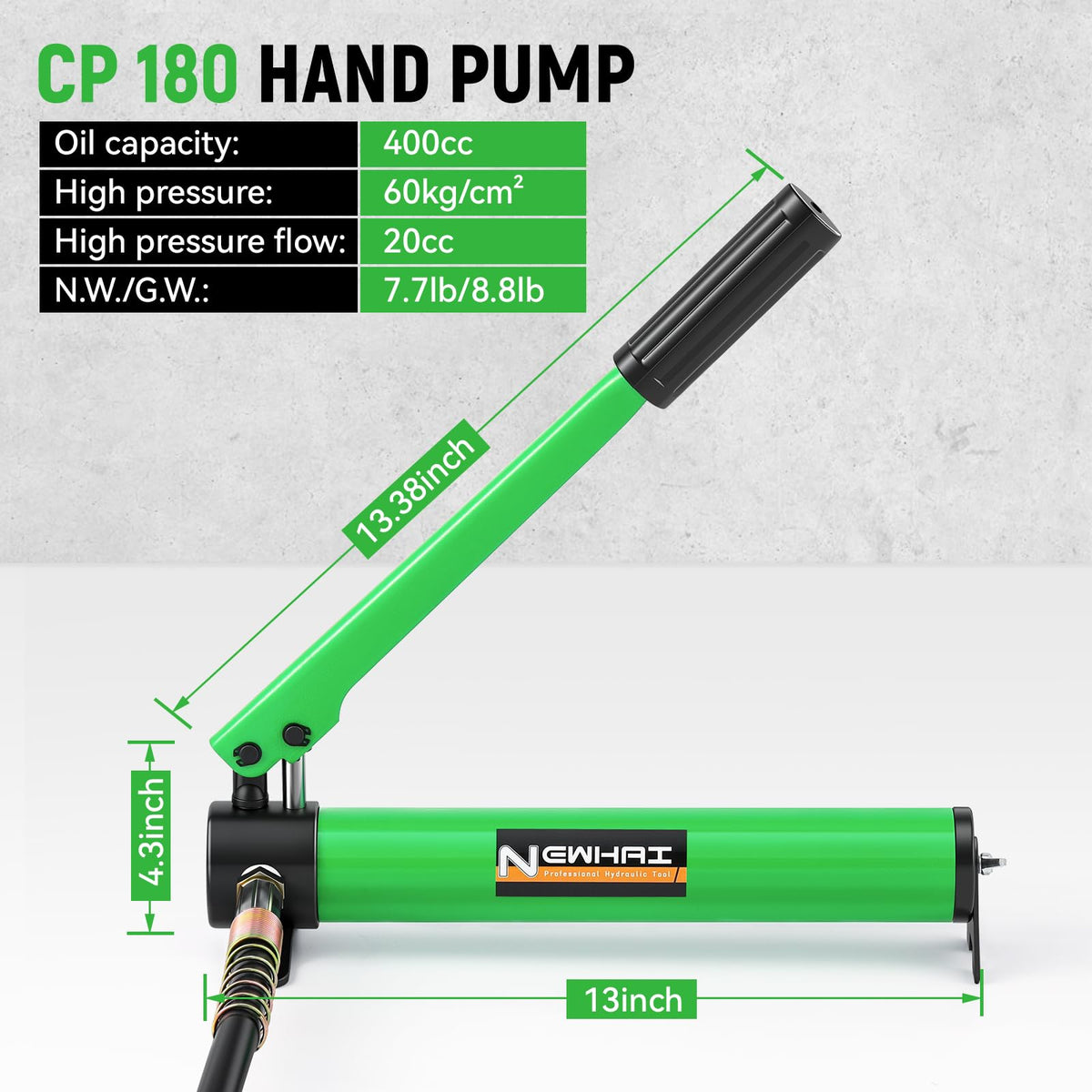 Newhai Hydraulic Porta Power Kit 20 ton Hydraulic Ram Jack + cp-180 Hand Pump Hydraulic Lifting Cylinder Tool Retract Automatically for Industrial Factory DIY Use