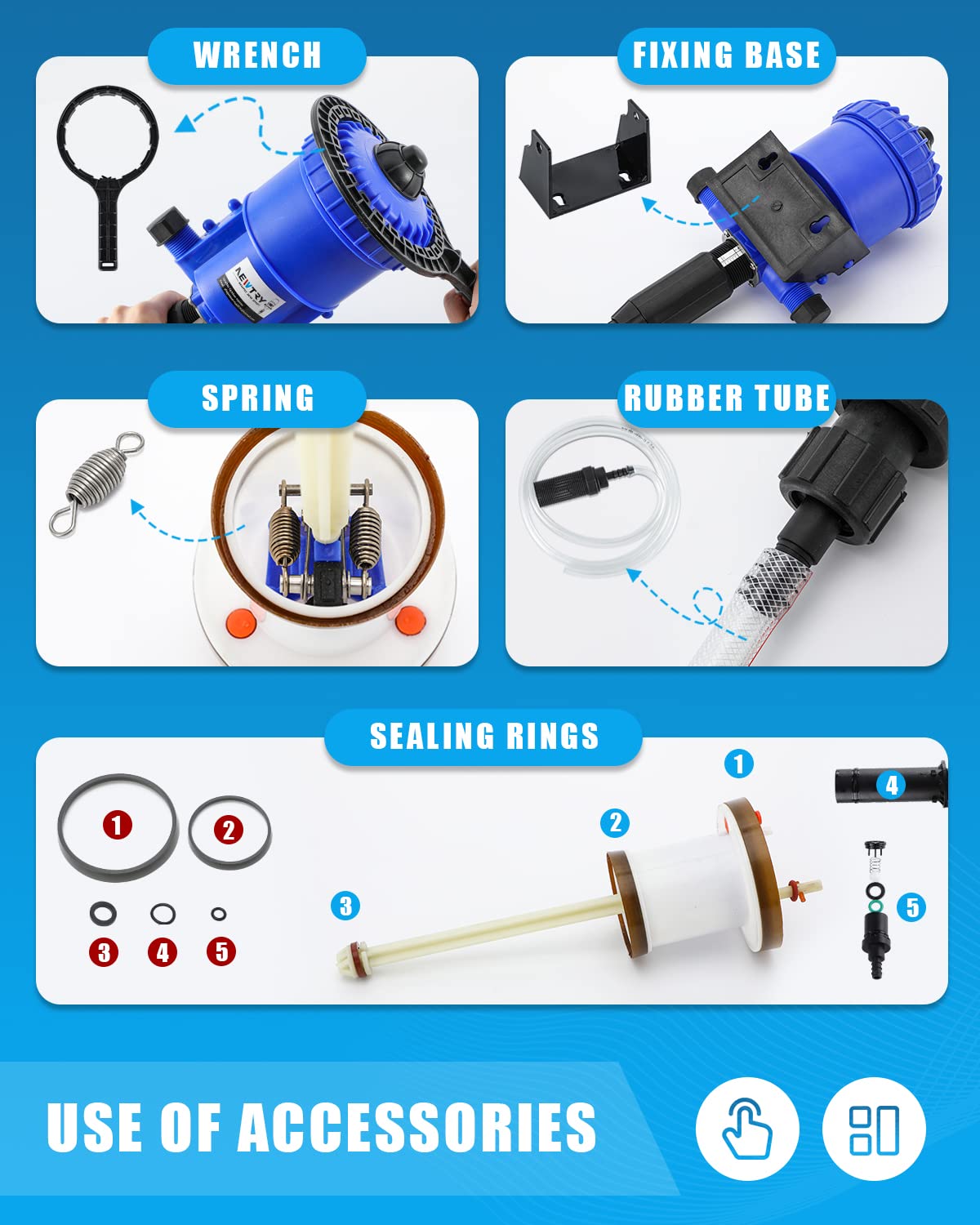 NEWTRY 0.2%~2% Fertilizer Injector w/ 3pcs Repair Sealing Rings
