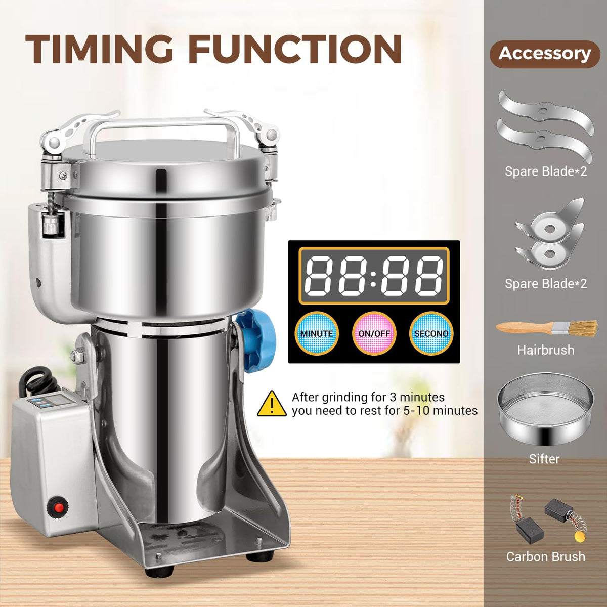 LEEVOT Grain Mill Grinder, 750g Commercial Spice Grinder Electric 2000W Stainless Steel Pulverizer Dry Grinder for Grinding Wheat, Oats, Corn, Pepper, and Coffee Beans – Grinder for Kitchen.