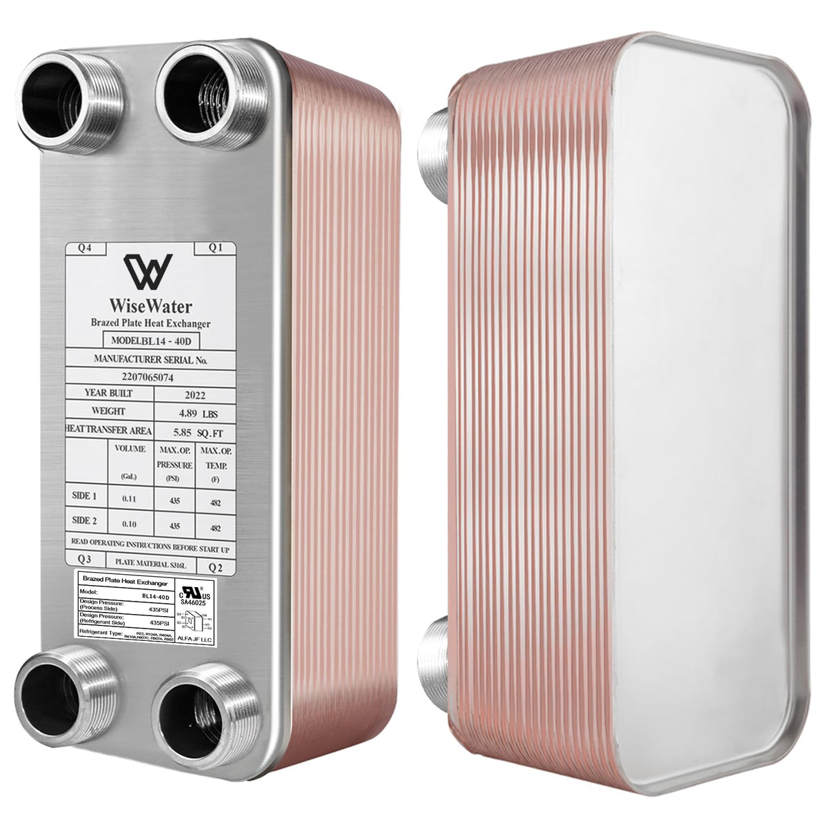 AB Plate Heat Exchanger, 3"x 8" 50 Plates Water To Water Heat Exchanger, Copper/SS316L Stainless Steel Brazed Plate Heat Exchanger For Floor Heating, Water Heating, Snow Melting