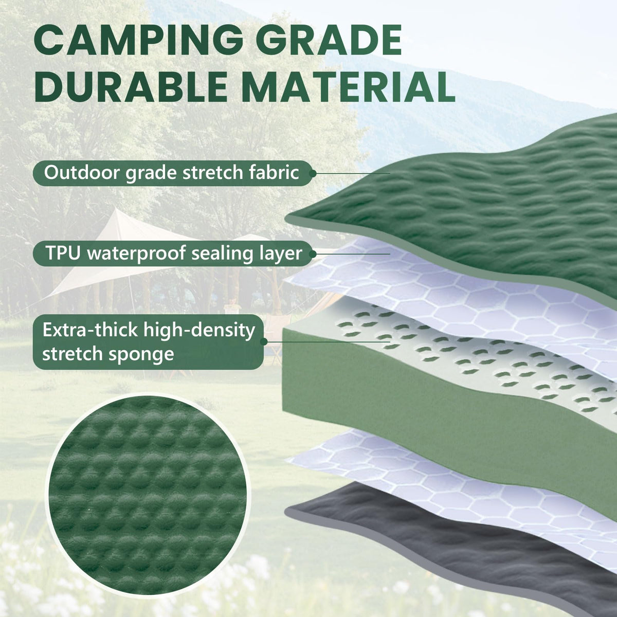 Self Inflating Double Sleeping Pad for Camping with Electric Pump 4 Inch Ultra Thick Memory Foam 2 Person Inflatable Sleeping Pad All Season Full Size Portable Camping Mattress for Travel,Tent (Green)