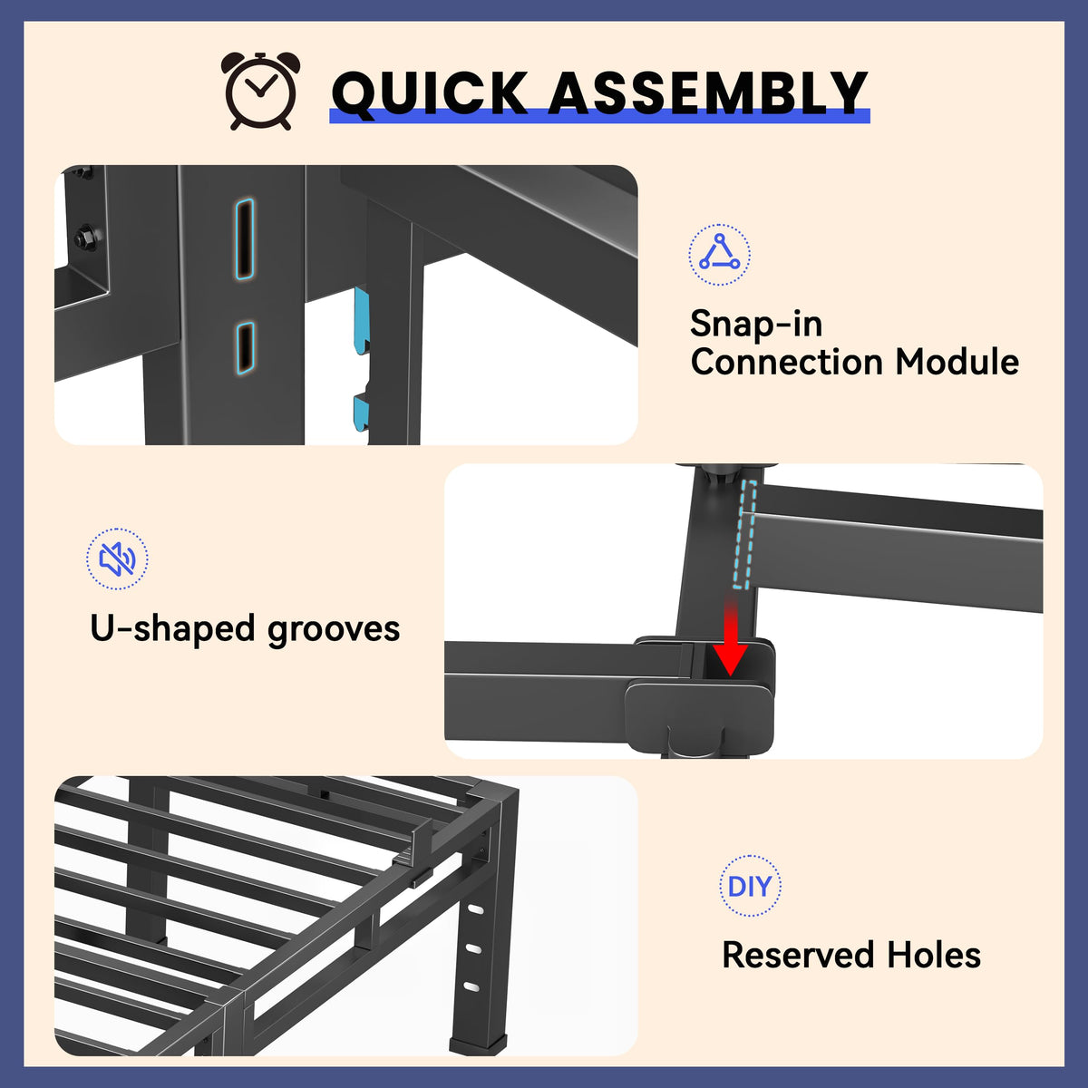 Anyroom 20 Inch Queen Bed Frame, Double Layer Heavy Duty Metal Platform 4000 lbs Capacity, Bed Frames with Headboard Holes, Round Corner Legs, No Box Spring Needed, Easy Assembly