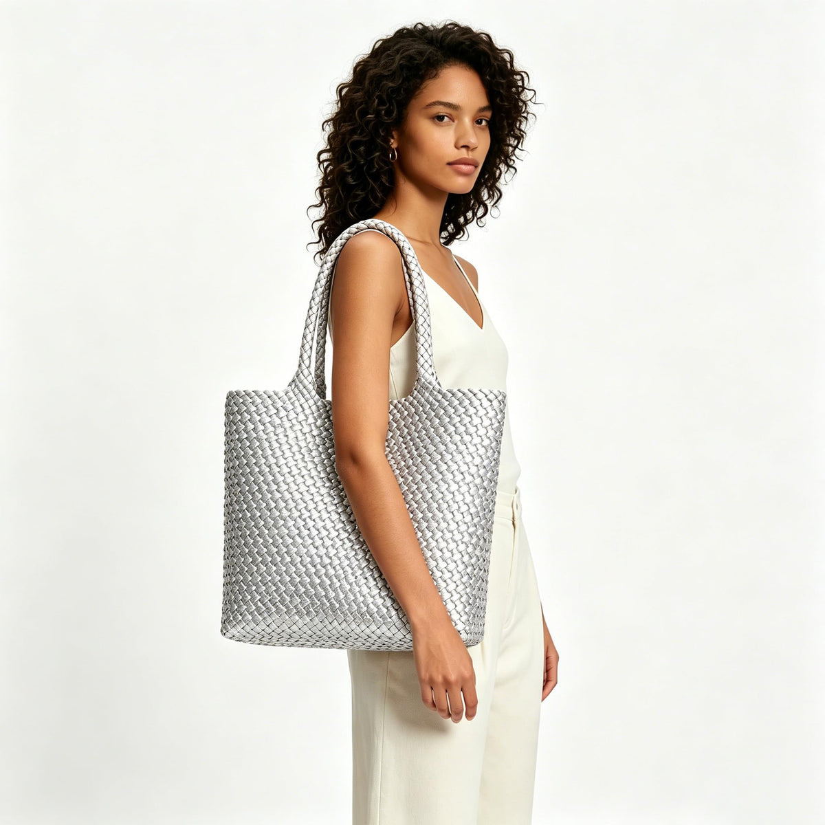 BAGOK Woven Tote Bag for Women, Handwoven Vegan Leather Shoulder Bag with Zipper Clutch, Large Tote Purse for Work, Travel, Beach & Weekend Getaway