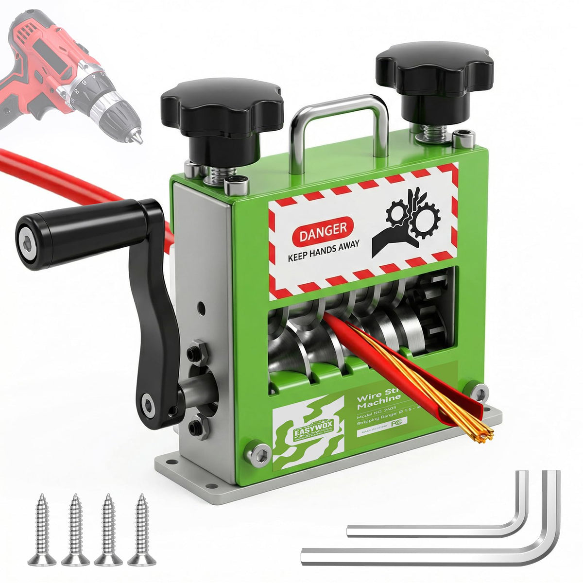 Electric & Manual Wire Stripping Machine, 0.06"-0.67" Cable Stripper with 6 Channels 5 Blades, 35W All-Copper Motor Drill Powered Hand Crank Tool for Scrap Copper Recycling