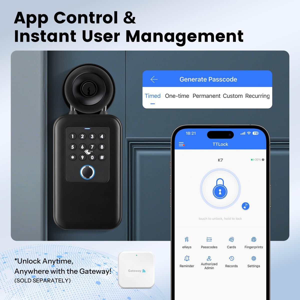 Upgraded Smart Key Lock Box for Outdoor-Key Safe with Fingerprint, Passcode, App, Card & Keys Access,IP65 Waterproof, Wall Mount or Shackle, Ideal for Airbnb, Family & Realtors | TTLock App Version