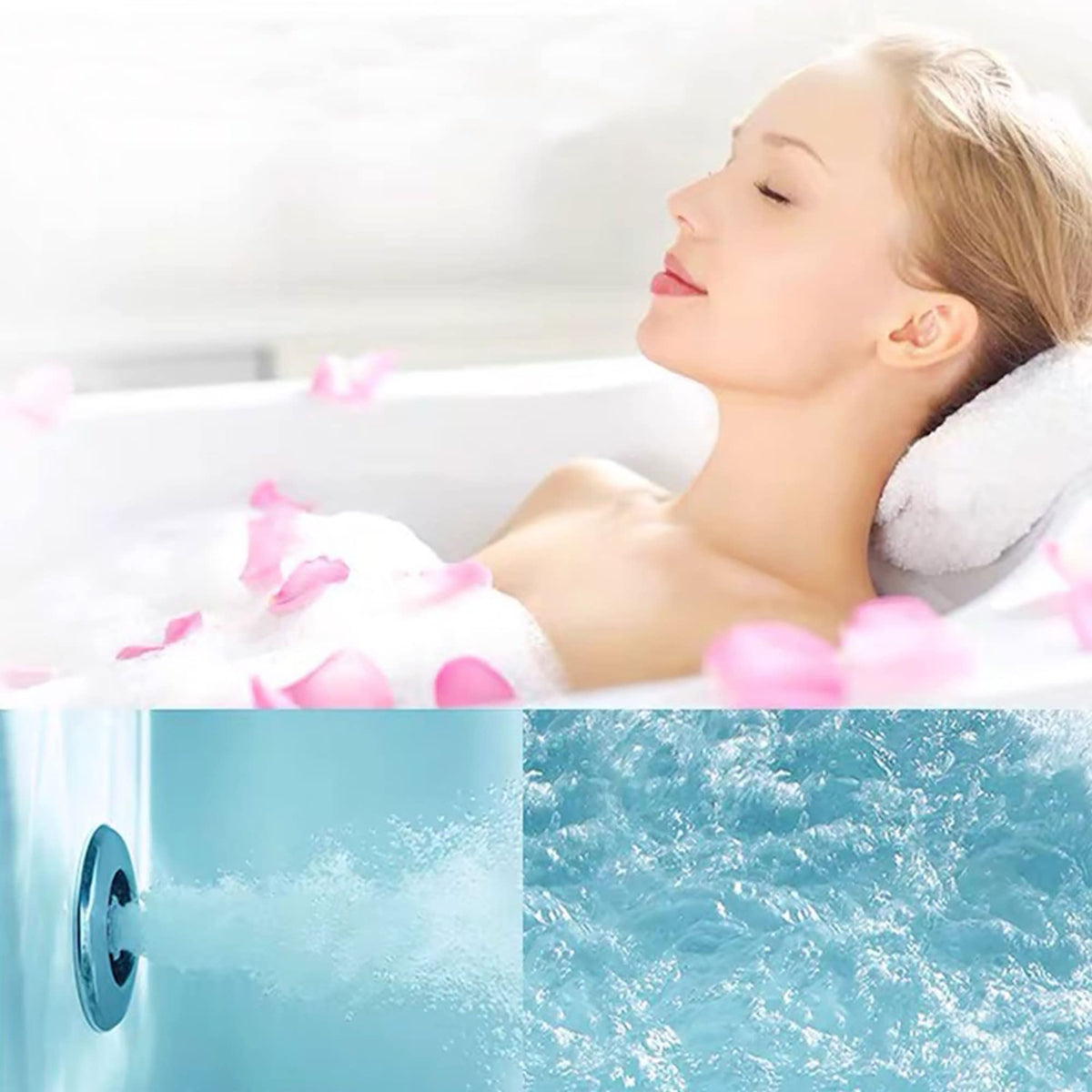 Empava 68 in. Acrylic Freestanding Tub Hydromassage Gracefully Oval Shaped Whirlpool 8 Water Jets Soaking SPA, Double-Ended Massage Bathtub with 2 Black Pillows , White