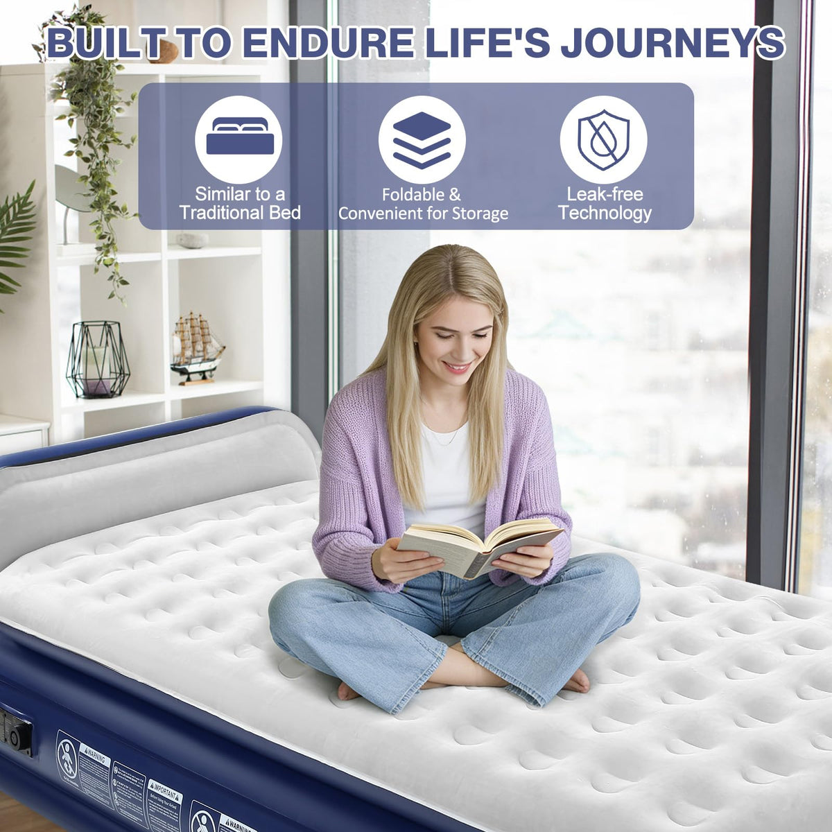 KMZ Twin XL Air Mattress with Built-in Pump, 16” Raised Inflatable Bed for Adults, Portable Blow Up Mattress for Guests, Dorms & Home Use
