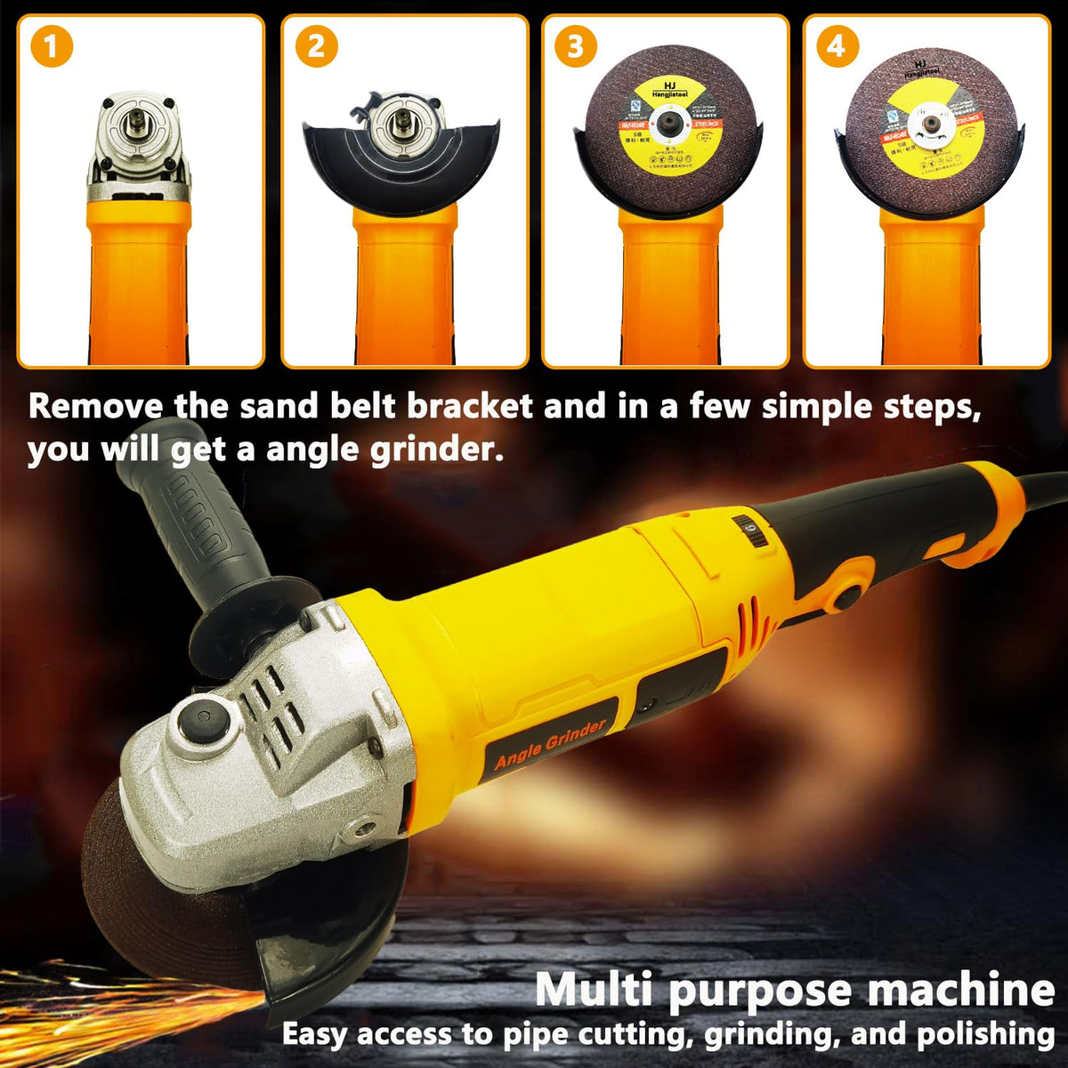 Hangjiatool Pipe Tube Polisher Sander,1260W High-Power Industrial Grade Pipe Belt Sander with 6 Variable Speeds,Professional Polishing Tools for Grinding, Polishing,and Rust Removal.