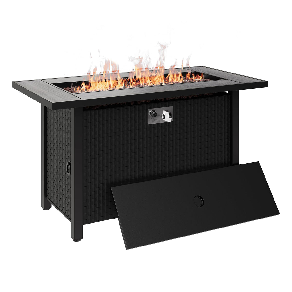 45 inch Propane Fire Pit Table, 50,000 BTU Outdoor Gas Fire Pit Table with Lid, Waterproof Cover, Rectangle Gas Firepit Table for Garden/Patio