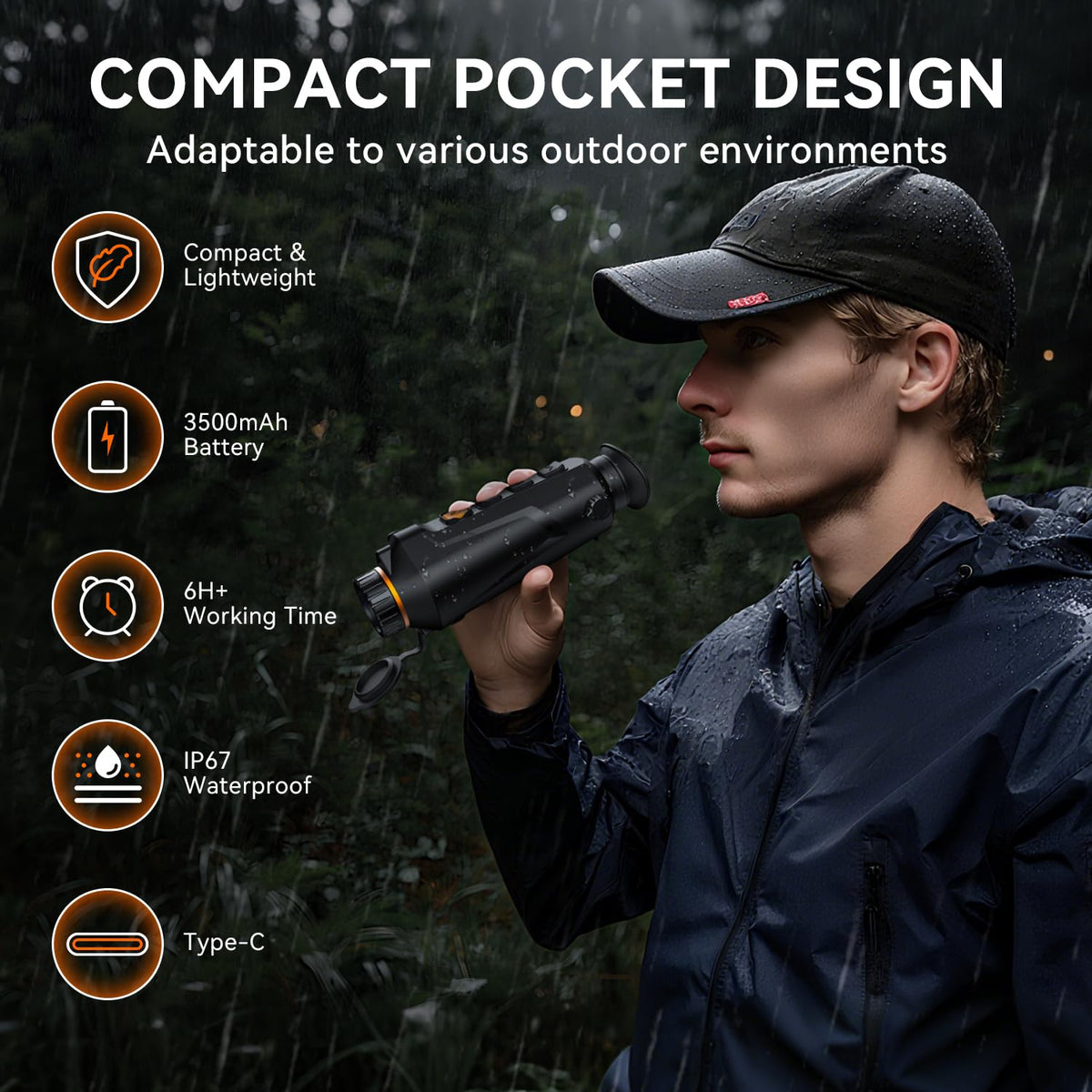 Night Vision Monocular 25mm 640x512 (50 Hz) Thermal Imaging Monoculars, 4X Digital Zoom, Detection 3937yd, 6 Mode, 6H+, IP67 WiFi Heat Vision Infrared Imager for Hunting Camping