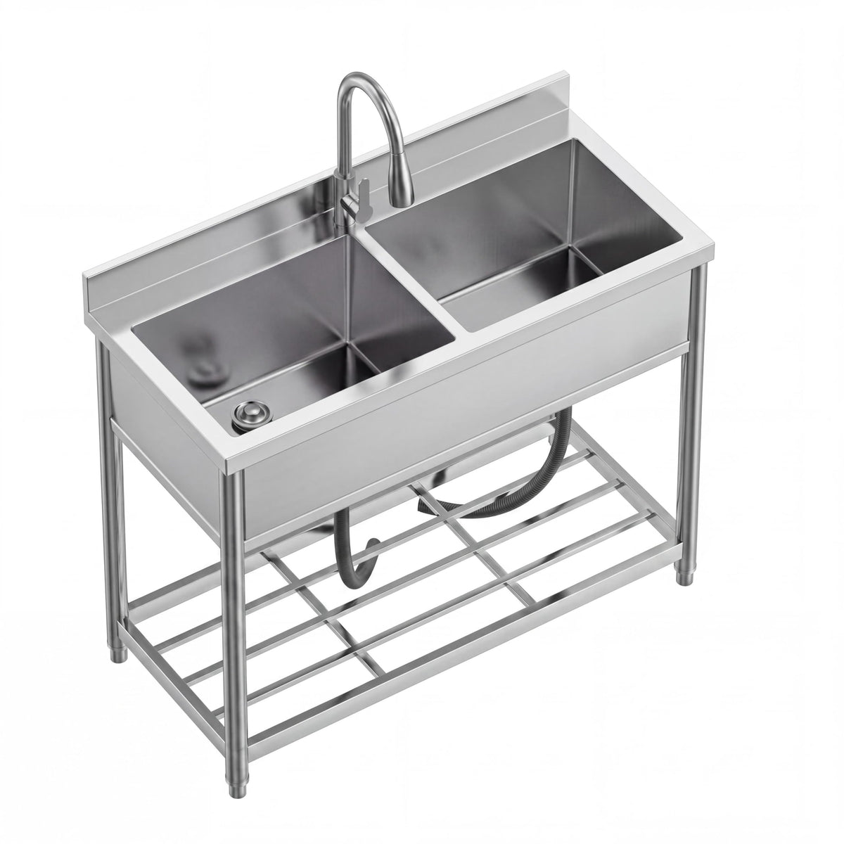 42" x 22" Freestanding Stainless Steel Utility Sink with Pull Down Faucet and Workbench Top, Extra Wide Basin for Laundry Room, Garage, or Workshop